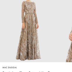Mac Duggal Dress 79261 Mocha Sequin Long Sleeve Bateau A-Line Size 14 $798